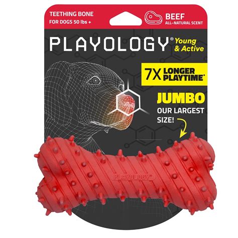 Playology Puppy Teething Bone, Beef Scented Red Dog Toy for Large to XL ...