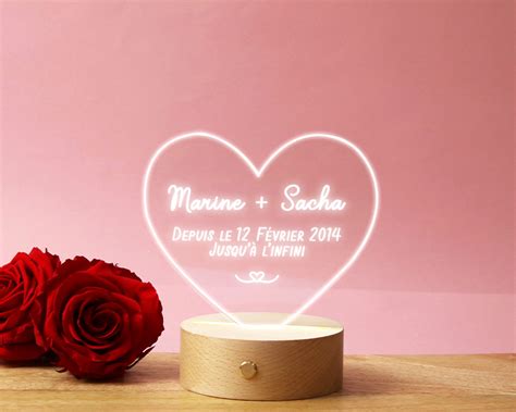 Lampe coeur personnalisée avec prénoms et message