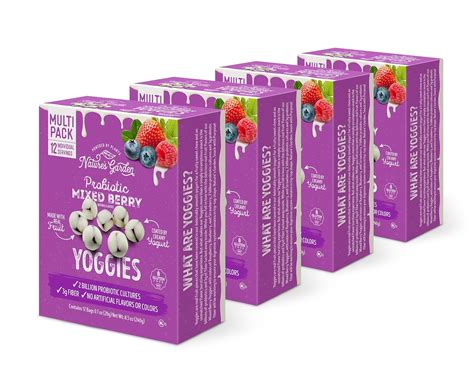 Nature's Garden Probiotic Mixed Berry Yoggies 12 x 0.7oz (Pack of 4) Yogurt Covered Fruit Snacks, High Fiber, Real Fruit Pieces, Office Snack Variety Packs For Adults, No Artificial Flavors or Colors, Gluten Free