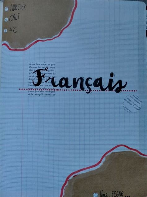 French Notebook Cover Page Idea