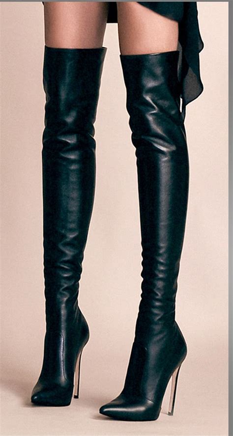 Thigh High Stiletto Boots, Leather High Heel Boots, Black High Boots ...