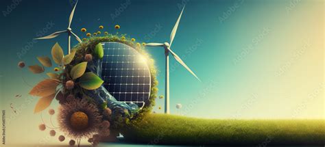 renewable energy banner background with green energy as wind turbines ...