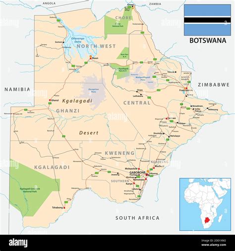 Roads and administrative vector map of Botswana Stock Vector Image ...