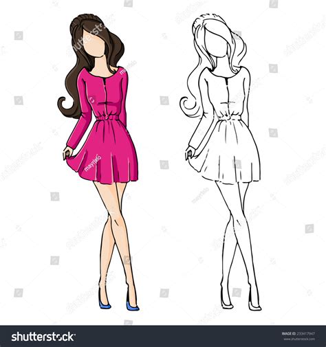 Fashion Sketch Drawing Girls Beautiful Looks Stock Vector (Royalty Free ...