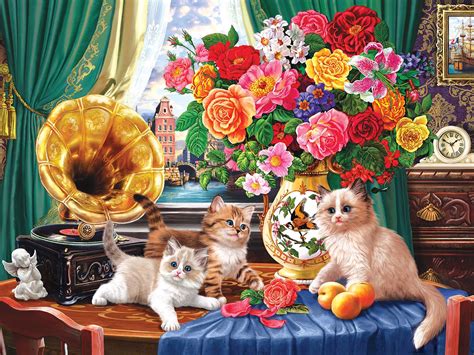 Kittens and Colorful Flowers, 500 Pieces, RoseArt | Puzzle Warehouse
