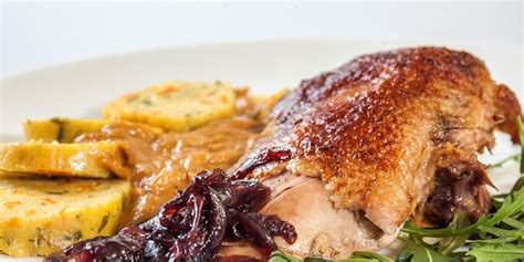 Roasted Duck with Vegetable and Wine Sauce