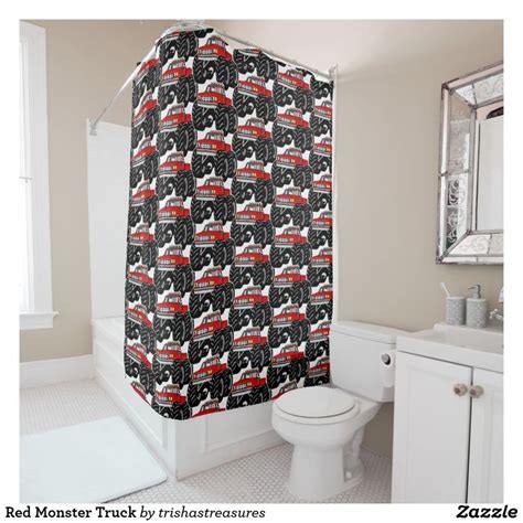 Red Monster Truck Shower Curtain | Zazzle | Curtains, Shower curtain ...