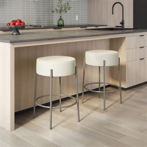 Amisco Clovis Off White Faux Leather / Grey Metal 26.75-in H Counter ...