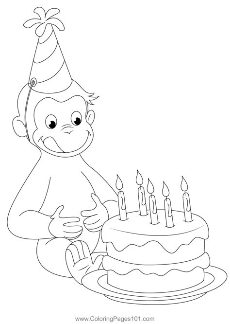 George Birthday Coloring Page for Kids - Free Curious George Printable ...