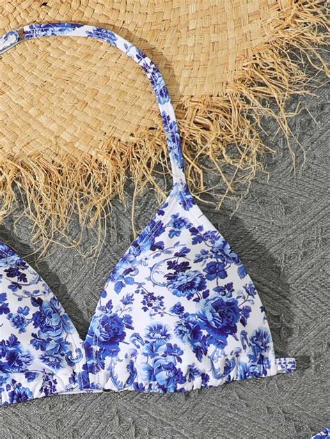 SHEIN 3 pièces Ensemble de maillot de bain pour adolescente, impression ...