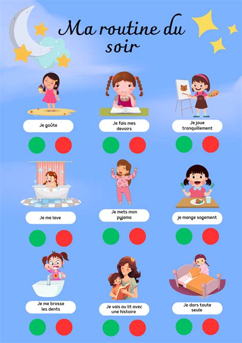 Tableaux de routines, affiches routines filles, matin et soir ...