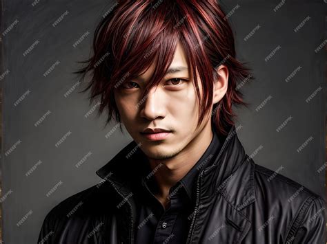 Guy Asiatique De Style Japonais Conceptuel Avec Une Veste En Cuir Noire ...