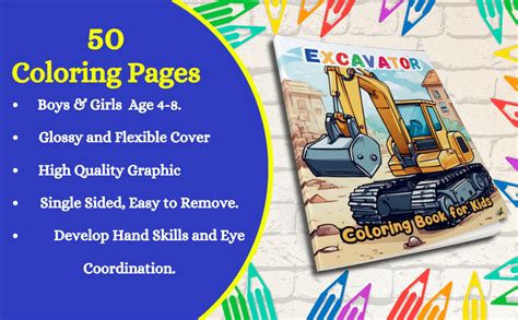 Excavator Coloring Book for Kids age 3-8: Cute & Big 50 Illustration ...