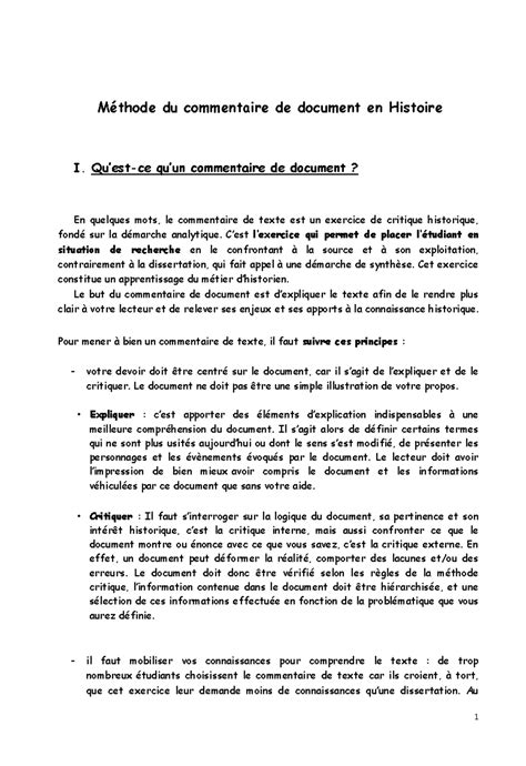 Methode du commentaire en histoire et utilisable en géographie ...