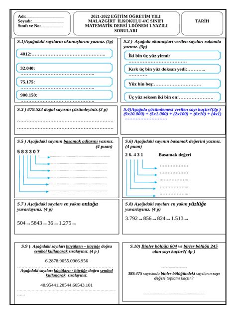 Matematik1 Dnem1 Yazl | PDF