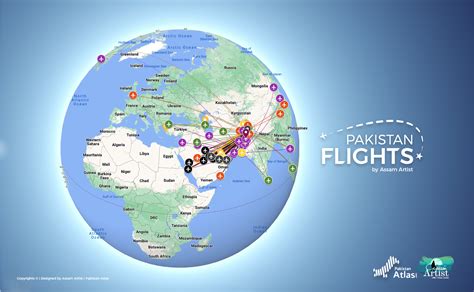 Pakistan Flight Route Map Globe View by Assam Artist – Pakistan Atlas
