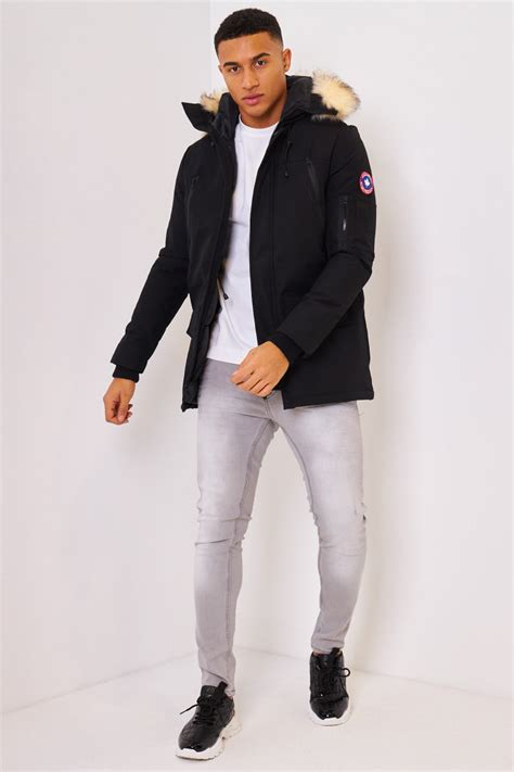 Paragoose parka jacket with faux fur trim hood in black - Brentiny Paris