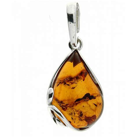 Pendentif Ambre poire 18x12mm en Argent 925 Ref. 42431