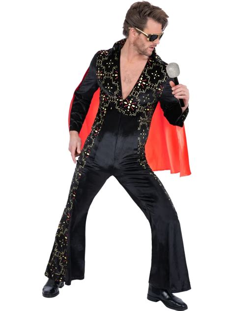 Elvis Black Rhinestone Mens Fancy Dress Costume Fancy Dress Costume