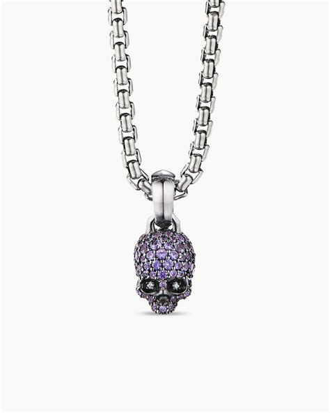 Skull Amulet with Full Pavé Purple Sapphires and 18K White Gold, 14mm ...