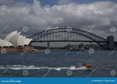 Sydney Harbour, Showing Opera House and Bridge with Speed Boat in ...