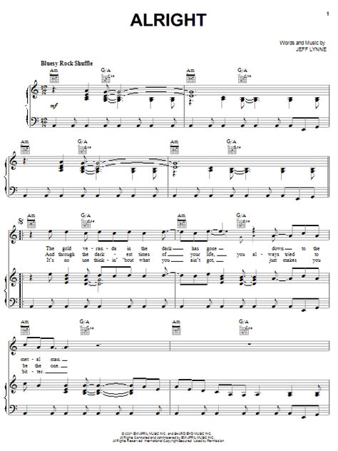 Alright by Electric Light Orchestra Sheet Music for Piano, Vocal ...