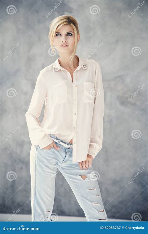 Beautiful Blonde Young Woman in Casual Style. Fashion Model Stock Image ...
