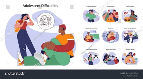 Adolescent Difficulties Set Teenagers Navigate Challenges Stock Vector ...