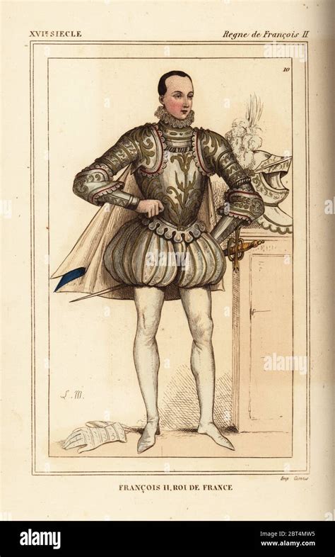 King Francis II of France in armour with helm and gauntlets ...