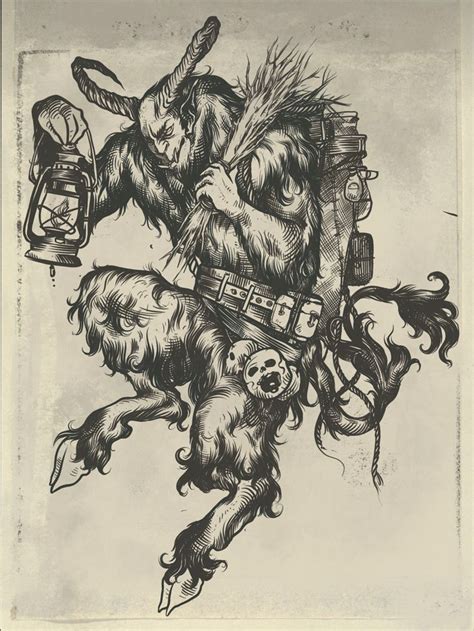 krampus, damn, demon, santa claus, gravure, dark art в 2025 г