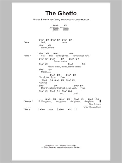 The Ghetto by Donny Hathaway Sheet Music for Guitar Chords/Lyrics at ...