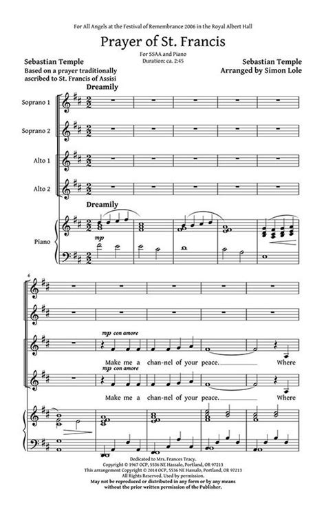 Prayer of St. Francis by Sebastian Temple » Women's Choir Sheet Music
