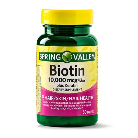 Spring Valley Biotin Plus Keratin Tablets, 10000 mcg, 60 Count ...