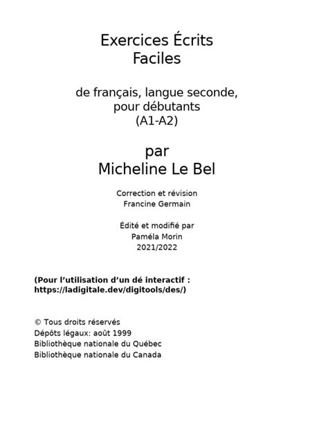 Exercices de Français Faciles - Cahier 1 | PDF