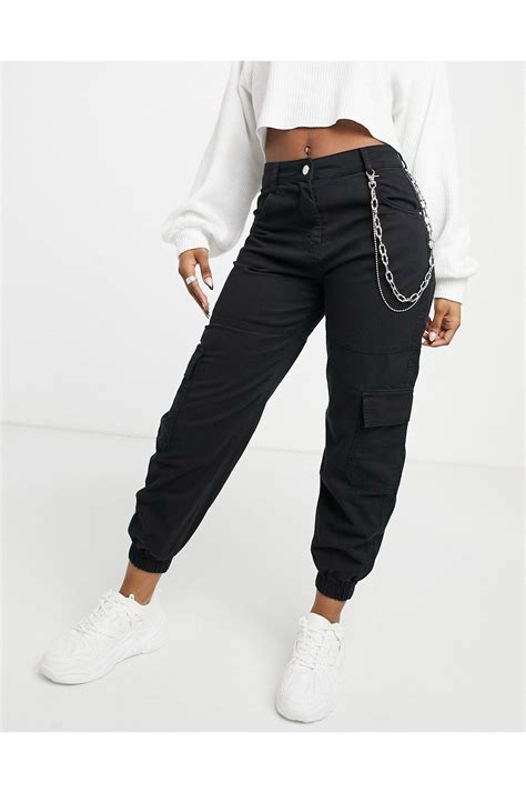 Bershka Canvas Utility Cargo Pants With Chain In Black Lyst