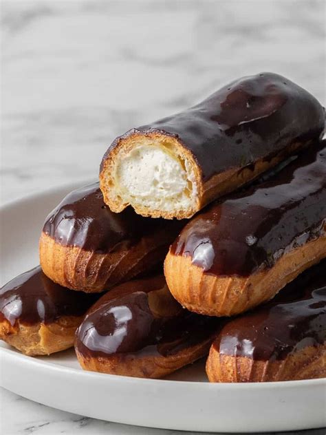 Chocolate Eclairs Recipe - Crisp Choux Pastry with Cream Filling