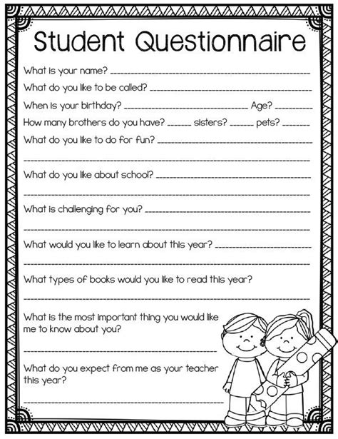 Education: Student Questionnaire- Back to school printables for grades ...