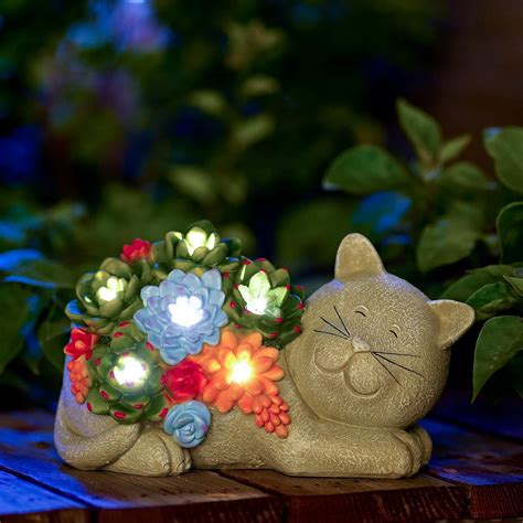 Garden Outdoor Decor Cat Statue - Cat Resin with Solar Light Garden ...