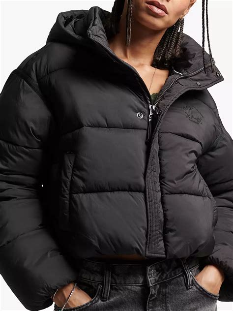 Superdry Cropped Cocoon Puffer Jacket, Black at John Lewis & Partners