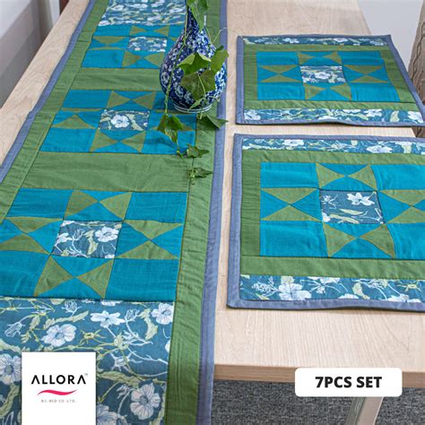 Blue Green Patchwork Runner Set - 7pcs - ALLORA