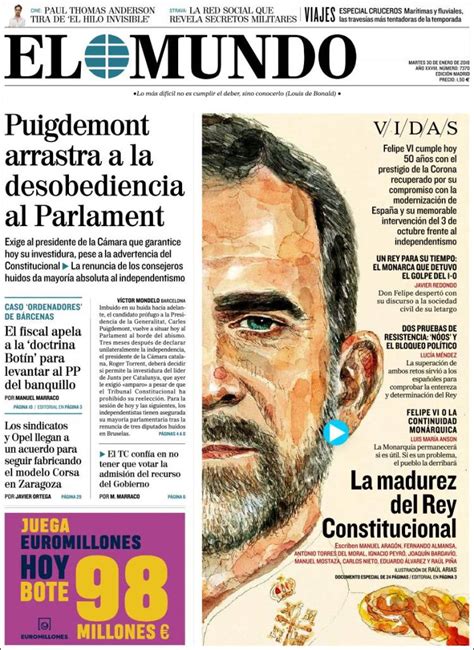 Periódico El Mundo (España). Periódicos de España. Edición de martes ...