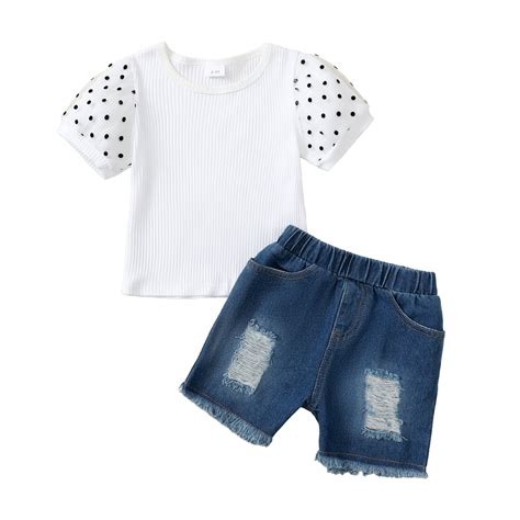 4T Baby Girls Clothes 5T Girls 2PCS Summer Denim Outfits Set Solid ...