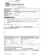 Compliance with Regulatory Requirements Assessment at Global | Course Hero