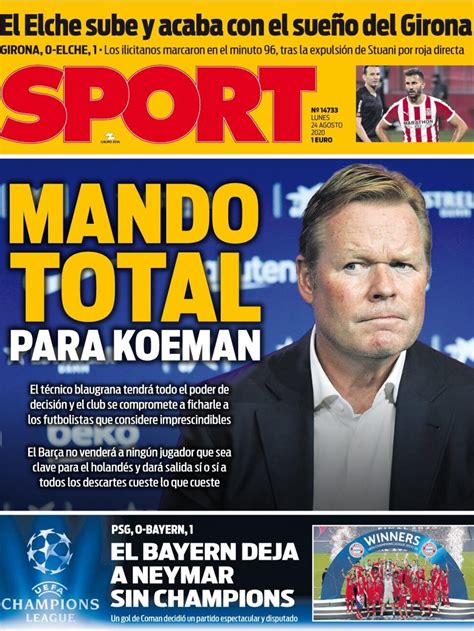 La portada del diario SPORT (24/08/2020)