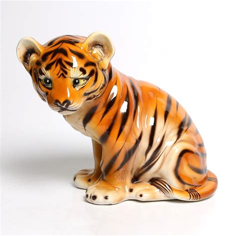 Elegant Tiger Sculpture from C.L.F. Faiancas, Alcobaca, Portugal