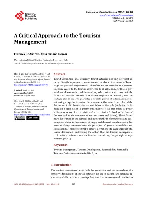 (PDF) A Critical Approach to the Tourism Management