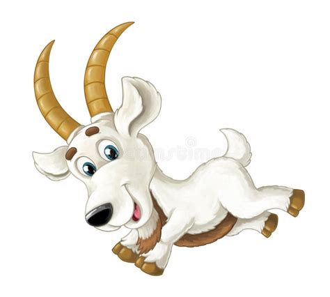 Cartoon Happy Horned Goat is Running Jumping Looking and Smiling ...