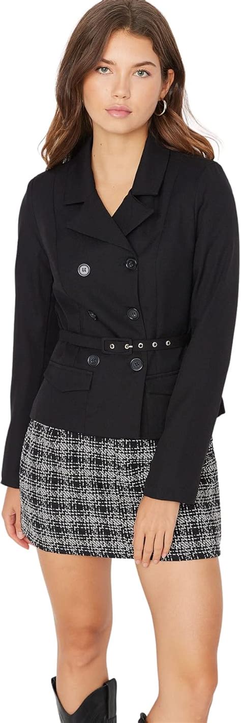TRENDYOL Veste moulante à double boutonnage pour femme, Noir, 40 ...