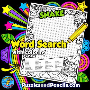Snake Word Search Puzzle Activity with Coloring | Wildlife Wordsearch