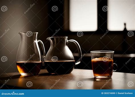 A Wooden Table Topped with Two Pitchers and a Cup of Tea. Generative AI ...